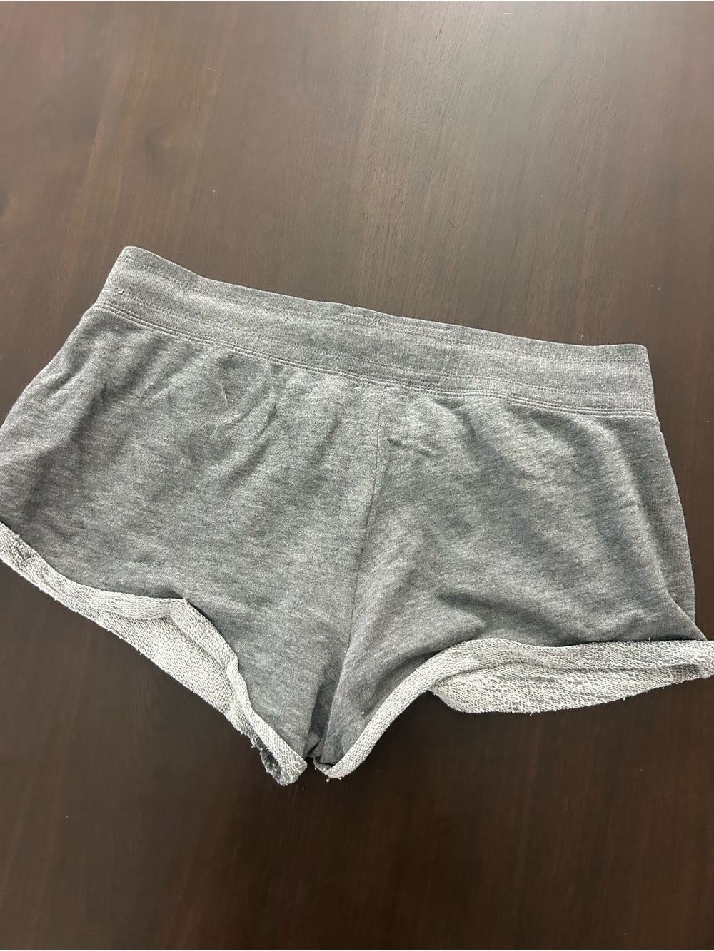 Y2K Hollister Grey Fleece Sweat Shorts Large Pink Graphic Rolled Hem Drawstring - Picture 7 of 7